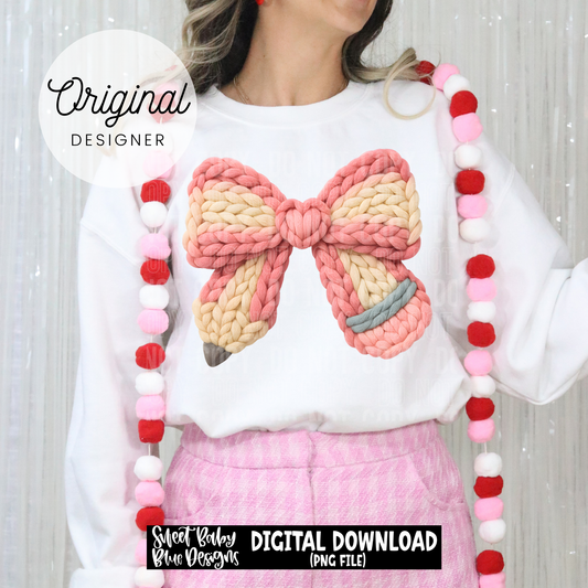 Pencil bow Valentine's -  Faux yarn- Valentine's Day - 2025 - PNG file- Digital Download