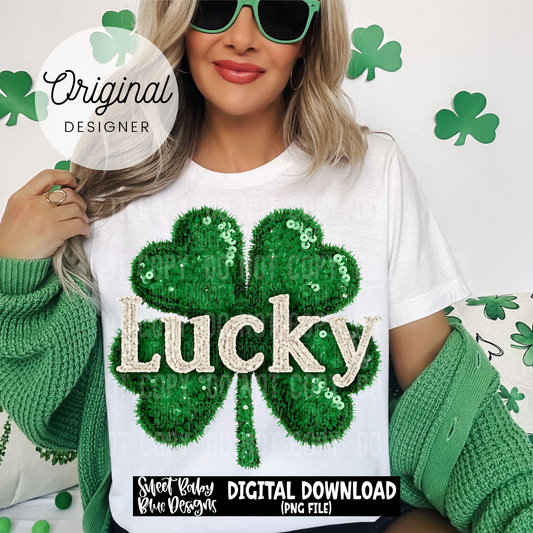 Lucky clover - Faux sequins yarn - St. Patrick's Day - 2025 - PNG file- Digital Download