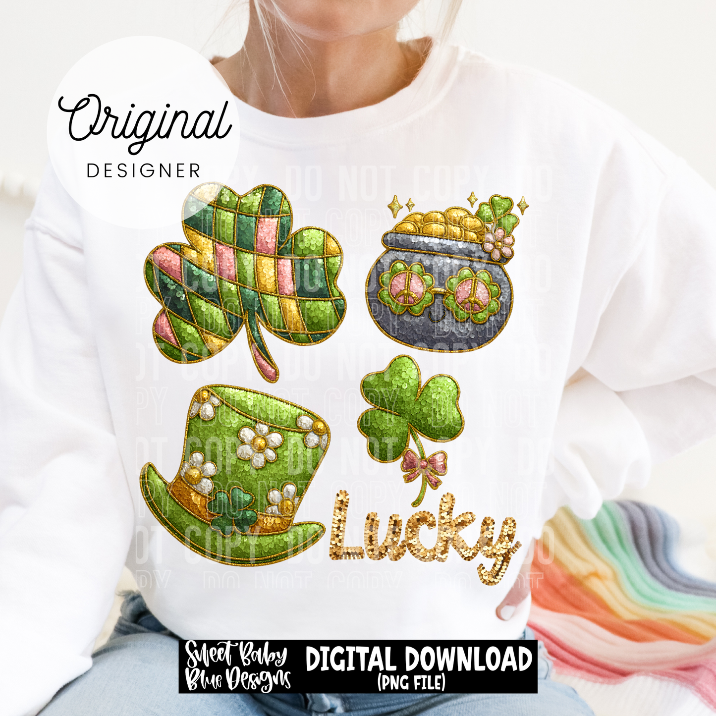 Lucky collage - Faux sequins - St. Patrick's Day - 2025 - PNG file- Digital Download