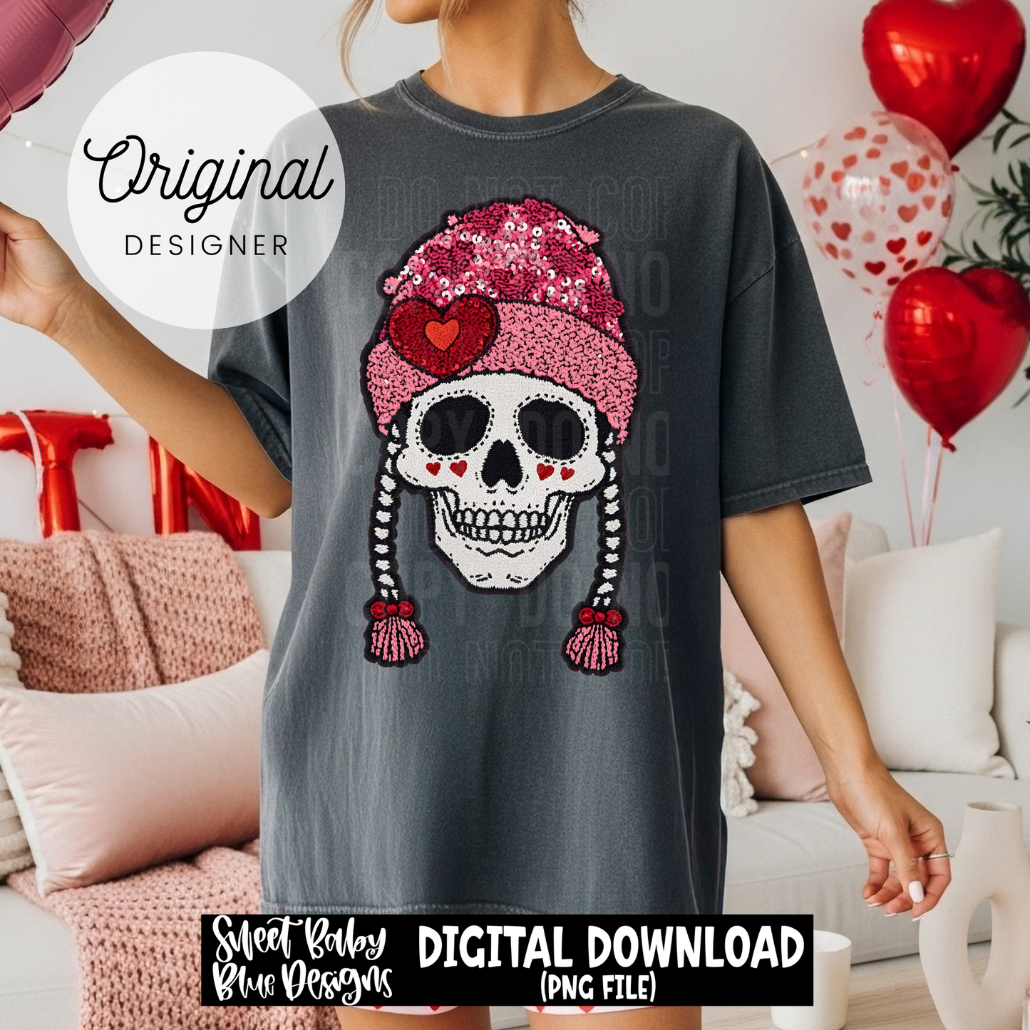 Skeleton- Faux sequin - Faux embroidery- Valentine's - 2025 - PNG file- Digital Download