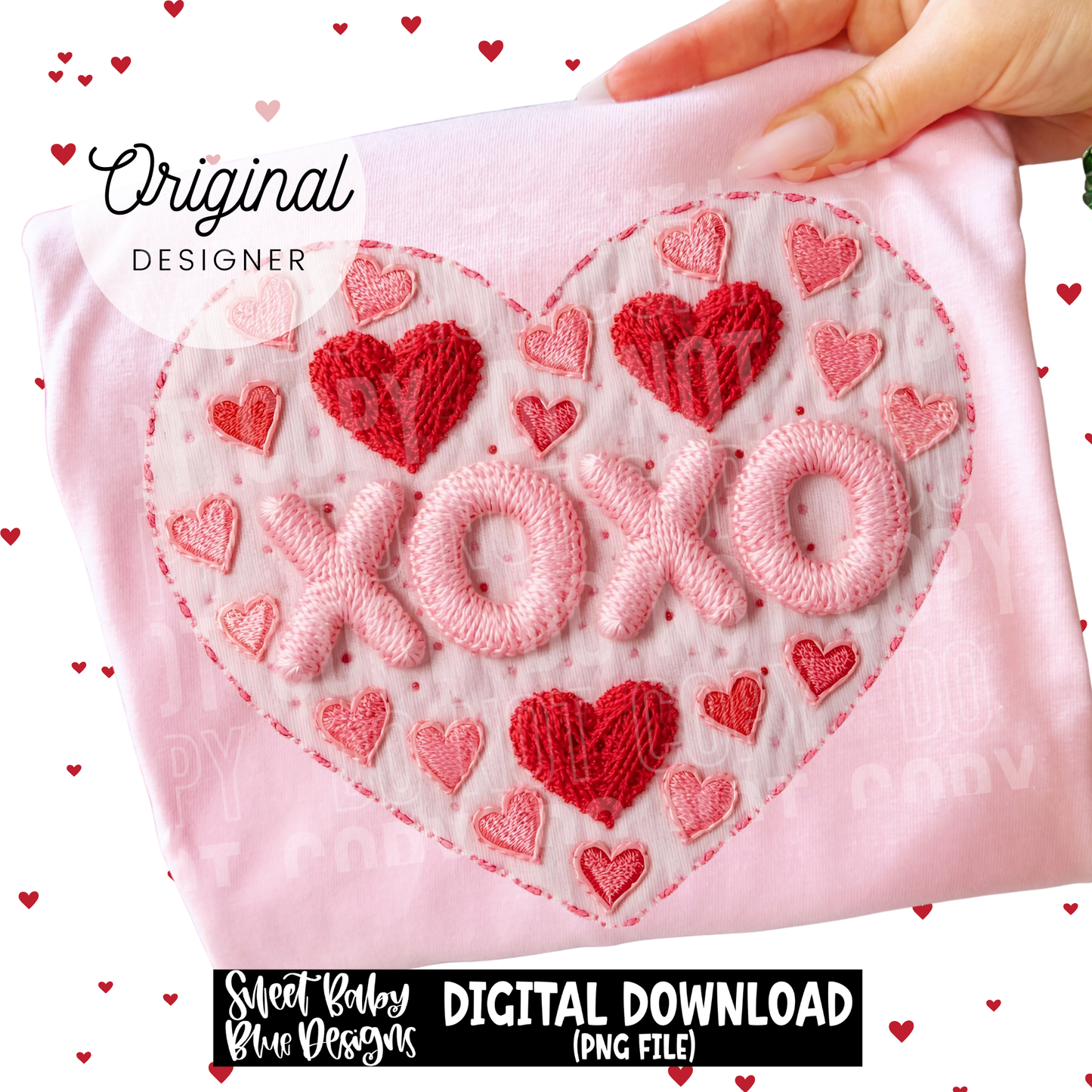 XOXO- Heart- Faux embroidery- Valentine's - 2025 - PNG file- Digital Download