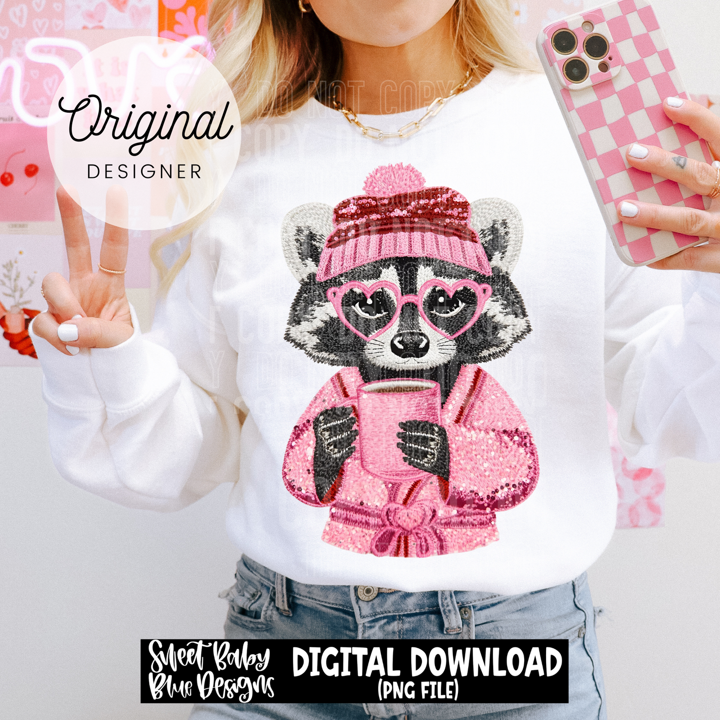 Racoon- Valentine's Day- Faux sequin embroidery- 2025 - PNG file- Digital Download