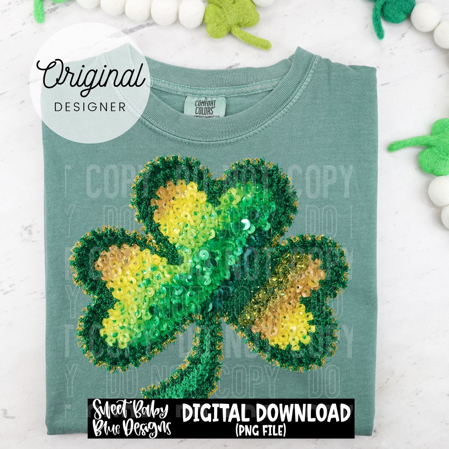 St. Patrick's Day- Clover- Ombre- Faux yarn sequin - 2025 - PNG file- Digital Download