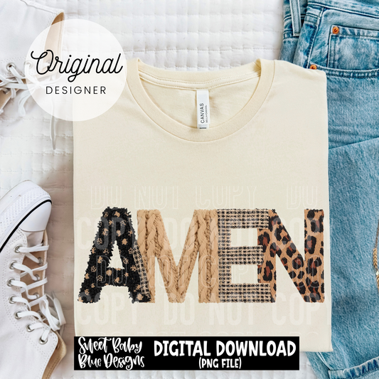 Amen- Faux Fabric - 2026 - PNG file- Digital Download