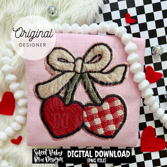 Heart Cherry- Faux Embroidery - 2026 - PNG file- Digital Download