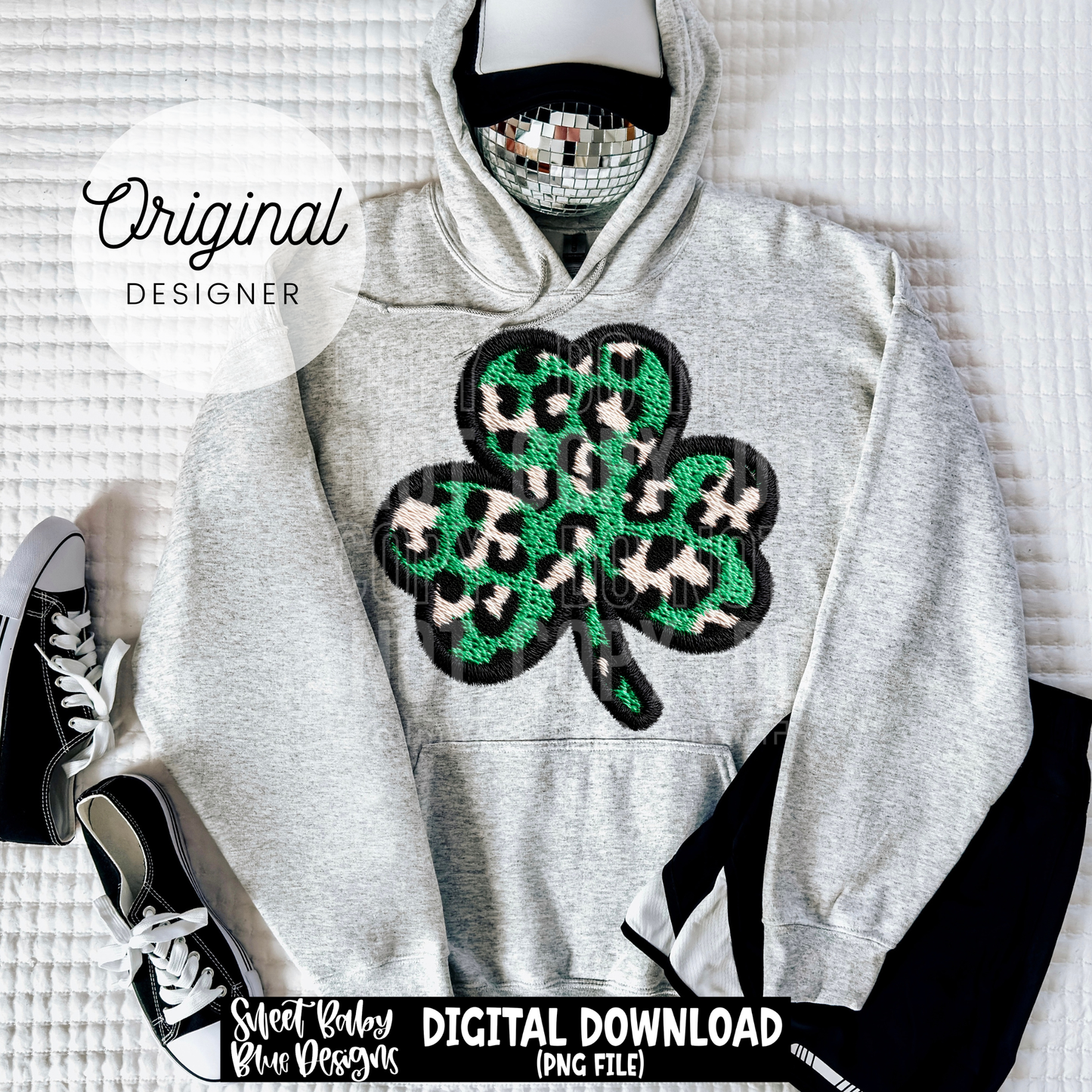 Green Leopard Clover- St. Patrick's Day - Faux Embroidery- 2026 - PNG file- Digital Download