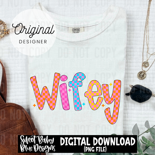 Wifey colorful checkered doodle - 2025 - PNG file- Digital Download