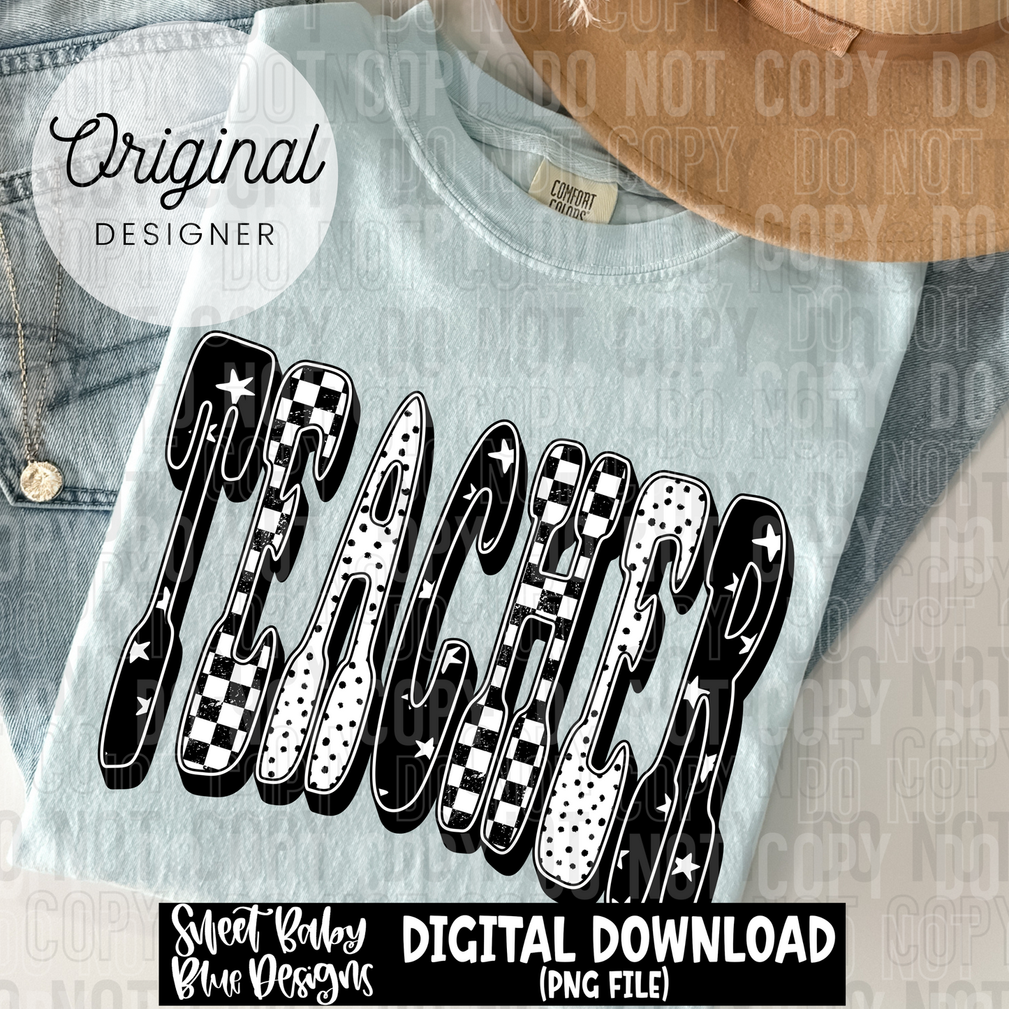 Teacher- Black checkered - 2025 - PNG file- Digital Download