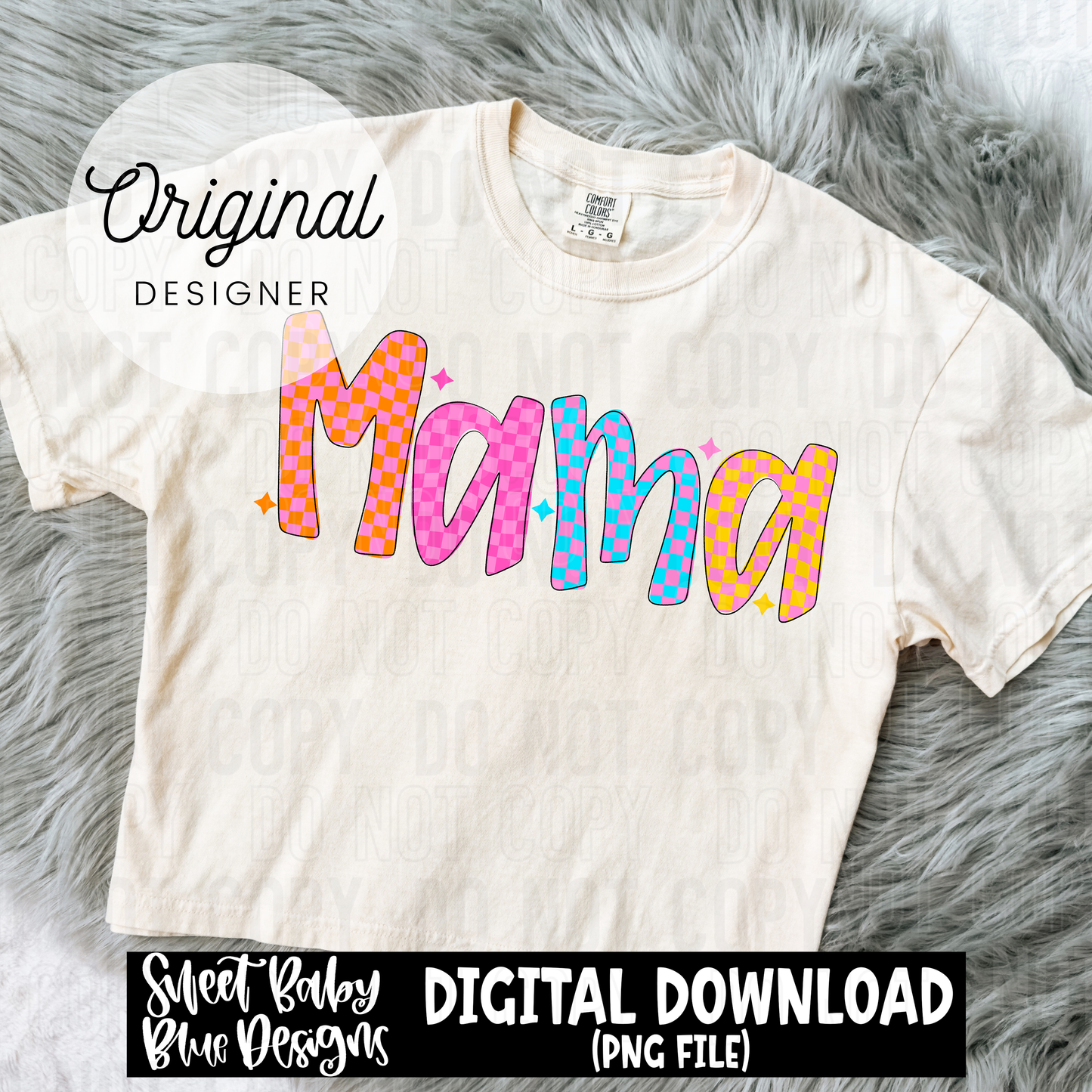 Mama colorful checkered doodle - 2025 - PNG file- Digital Download