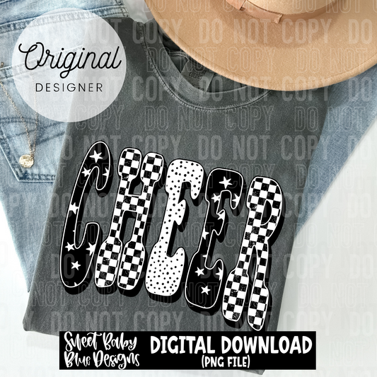Cheer- Black checkered - 2025 - PNG file- Digital Download