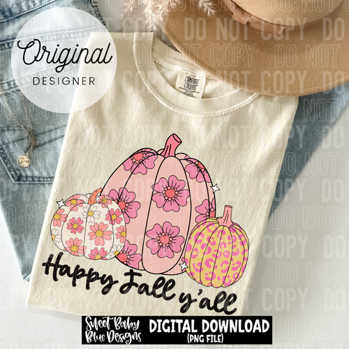 Happy Fall y'all- Pink - 2025 - PNG file- Digital Download