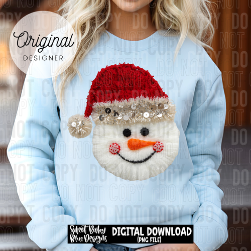 Snowman face - faux yarn sequin- 2025 - PNG file- Digital Download