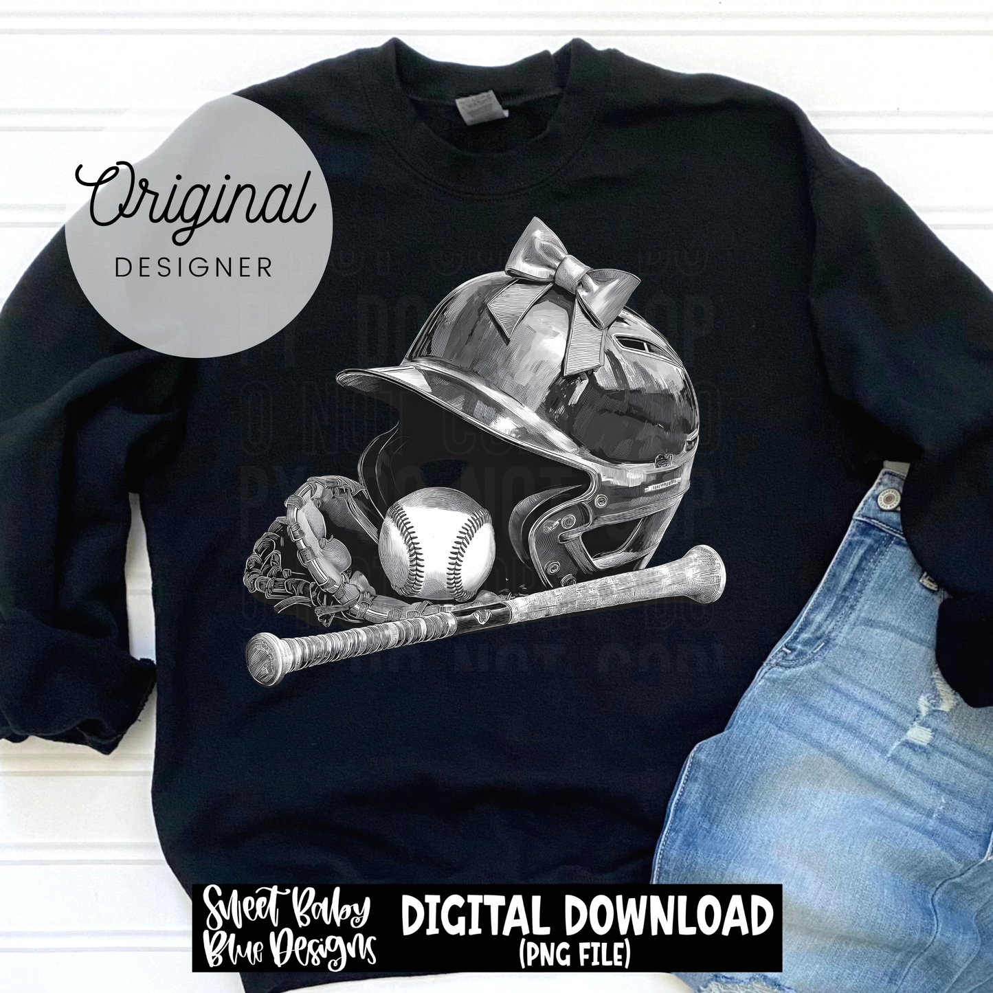 Baseball- Black and White- With Bow - 2026 - PNG file- Digital Download