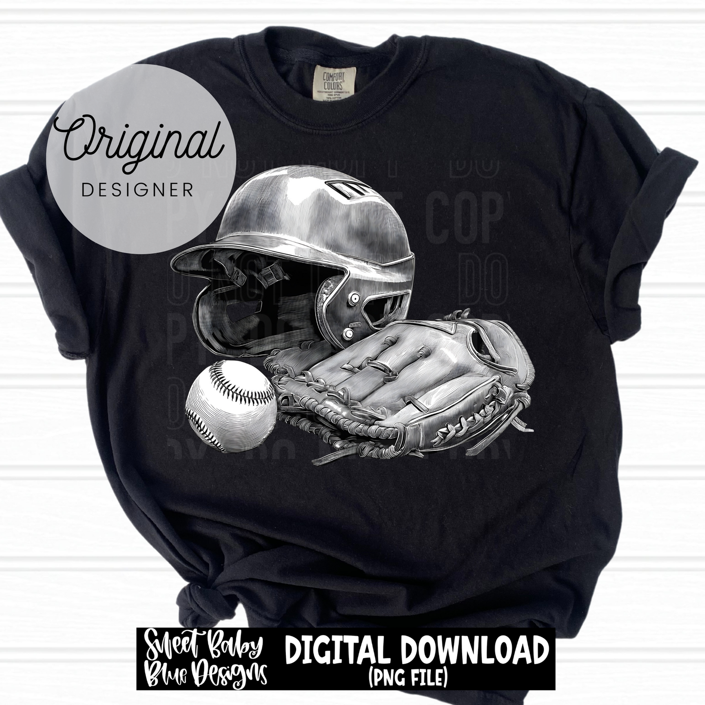 Baseball Helmet Glove Ball- Black and White - 2026 - PNG file- Digital Download