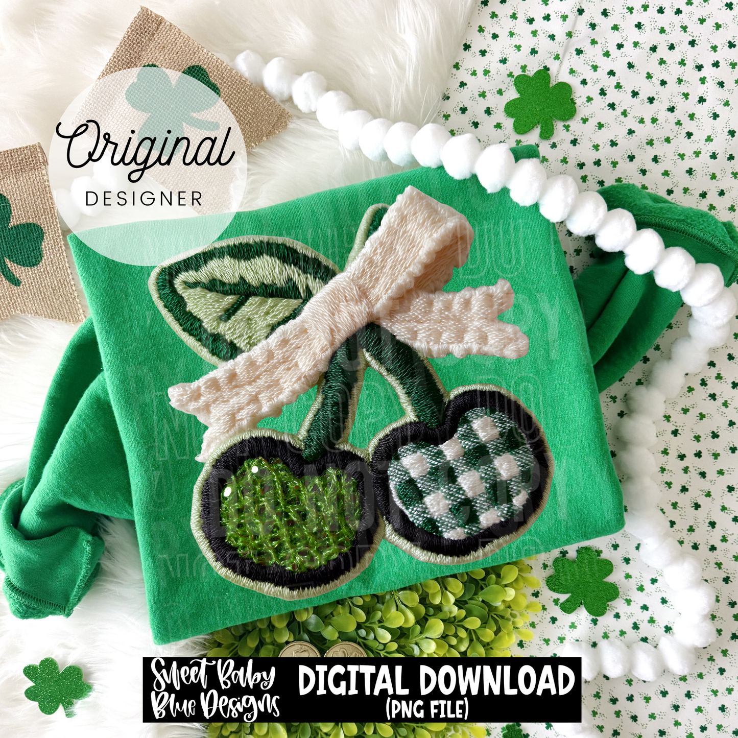 Cherry St. Patrick's Day - Faux Yarn Sequins - 2026 - PNG file- Digital Download