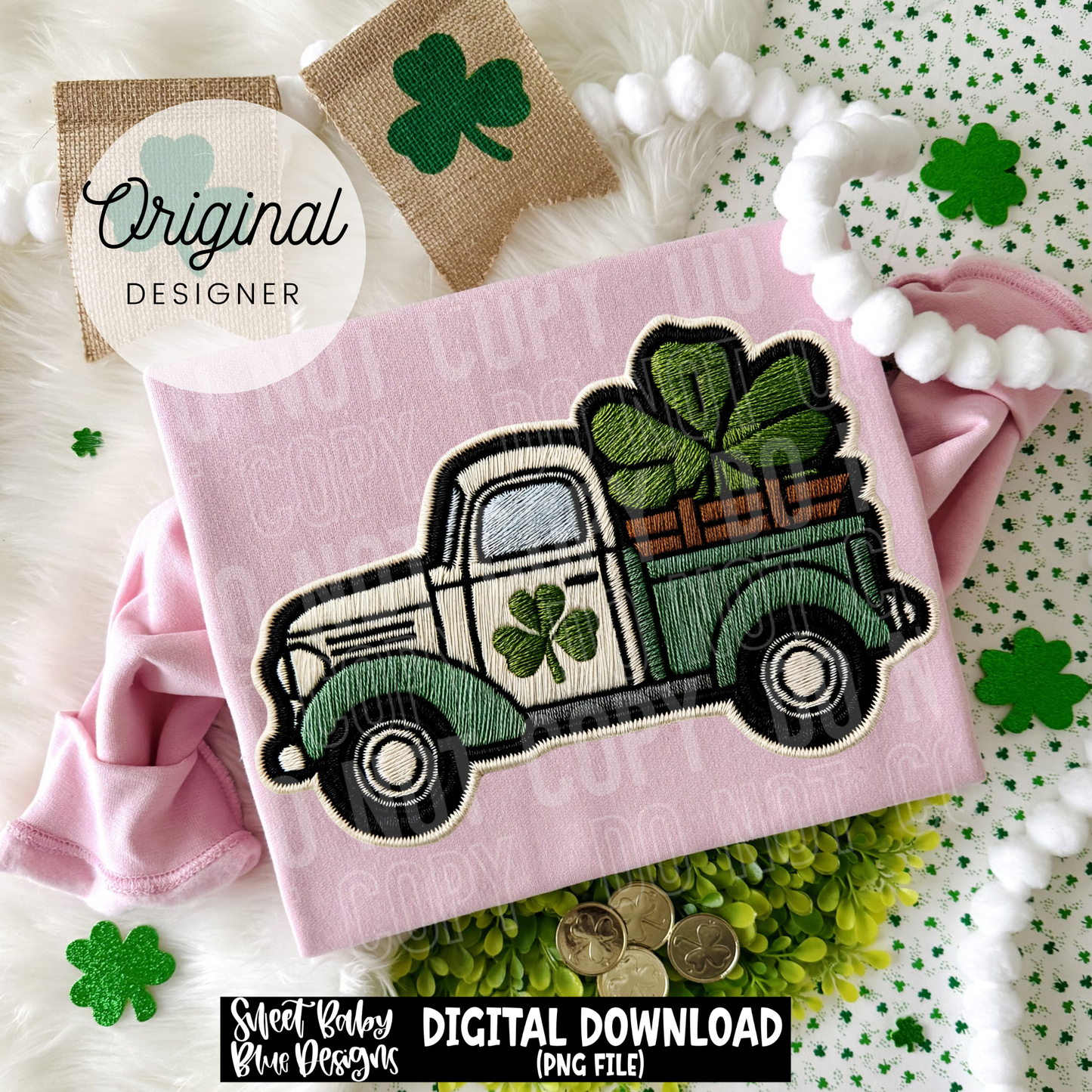 St. Patrick's Day Truck - St. Patrick's Day- Faux Embroidery - 2026 - PNG file- Digital Download