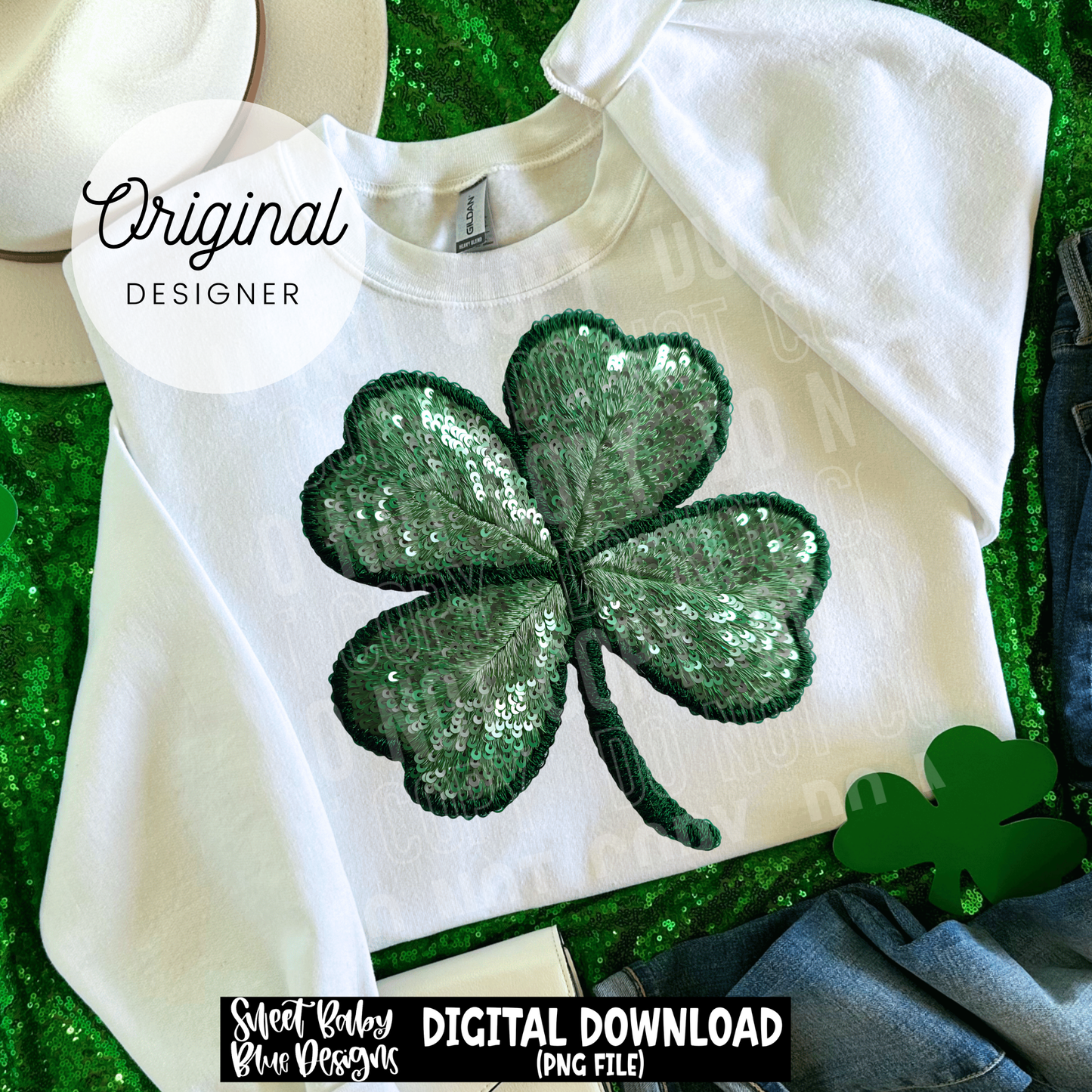 Sequin Clover - St. Patrick's Day- Faux Sequin - 2026 - PNG file- Digital Download