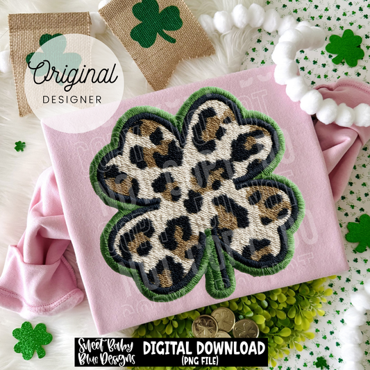 Leopard Clover- St. Patrick's Day - Faux Embroidery- 2026 - PNG file- Digital Download
