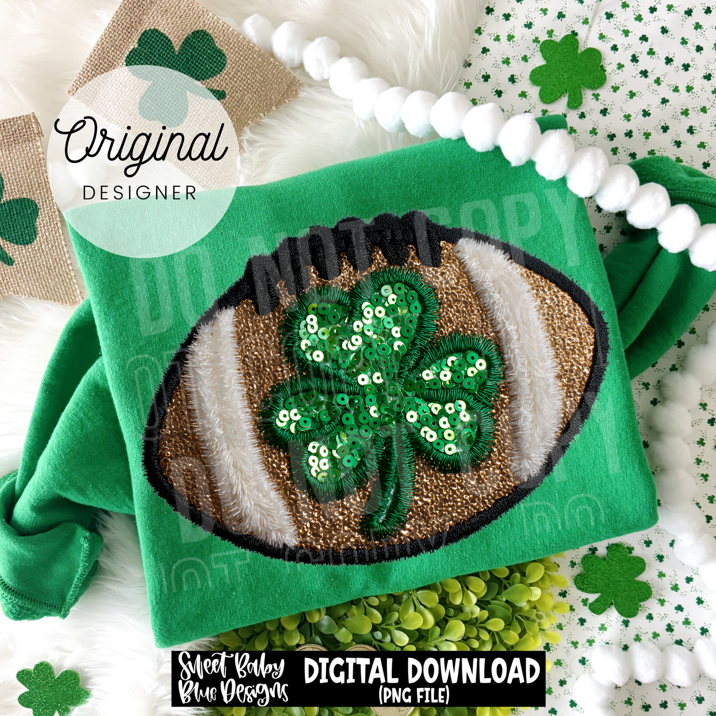 Football Clover- Faux Embroidery - 2026 - PNG file- Digital Download