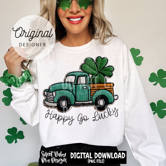 Happy Go Lucky- St. Patrick's Day Truck - Faux Embroidery - 2026 - PNG file- Digital Download