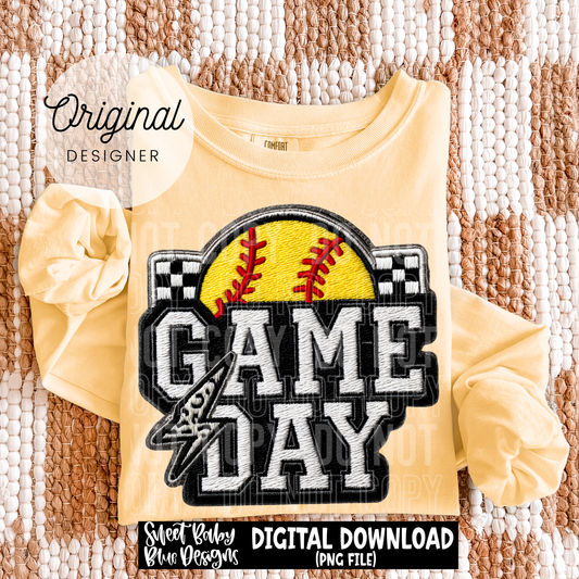 Game Day Softball- Faux Embroidery - 2026 - PNG file- Digital Download