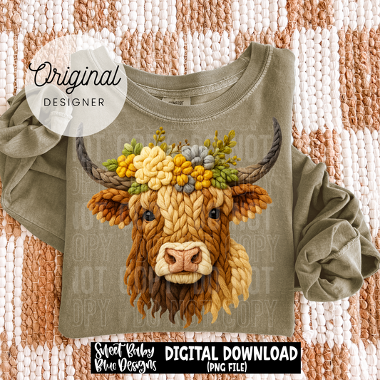 Cow Floral- Faux Yarn - 2026 - PNG file- Digital Download