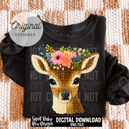 Floral Deer - Faux Yarn - 2026 - PNG file- Digital Download