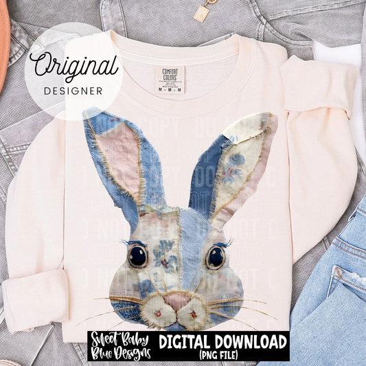 Denim Patch Easter Bunny - 2026 - PNG file- Digital Download