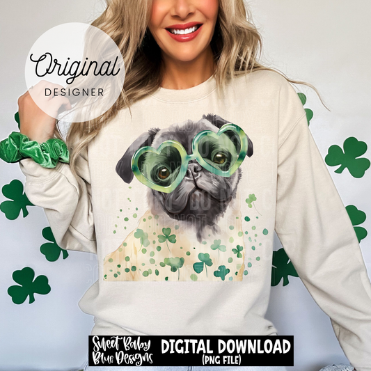 St. Patrick's Day Pug - 2026 - PNG file- Digital Download