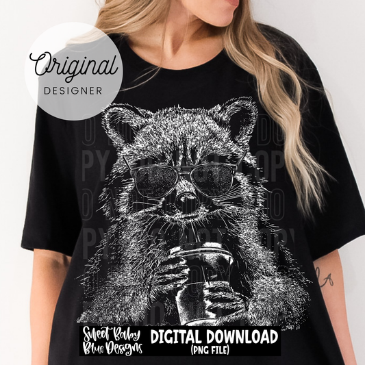 Racoon Drink Sketch - 2026 - PNG file- Digital Download