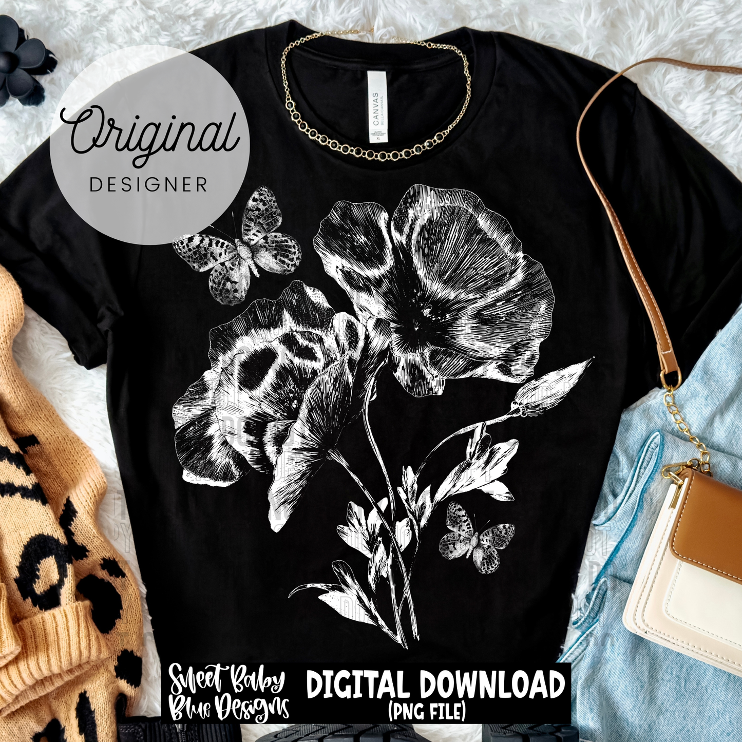 Flower Butterfly Sketch - 2026 - PNG file- Digital Download