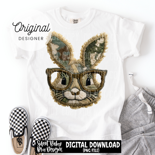 Camo Bunny- Faux Embroidery- Easter - 2026 - PNG file- Digital Download