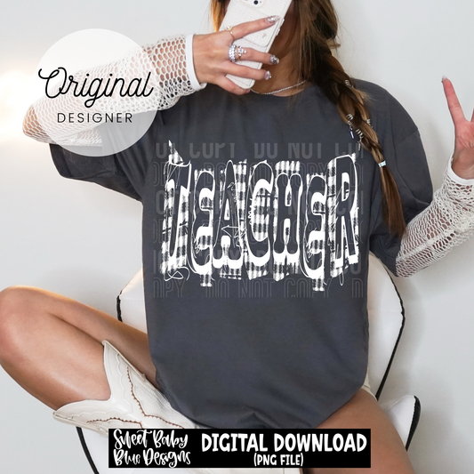 Teacher Plaid Distressed- 2026 - PNG file- Digital Download