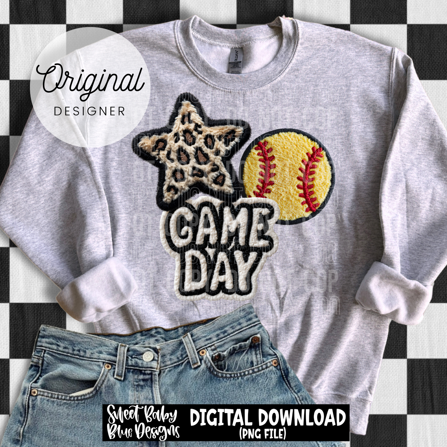 Game Day Softball Leopard Star- Faux Embroidery - 2026 - PNG file- Digital Download