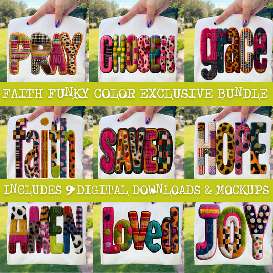 Faith Funky Color Exclusive Bundle- 9 digital downloads - LIMITED AVAILABLE - 2026 - PNG file- Digital Download