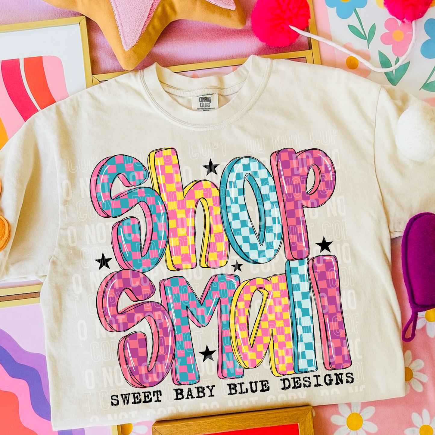 Shop Small- Colorful Checkered - Custom Business Name - PNG file- Digital Download