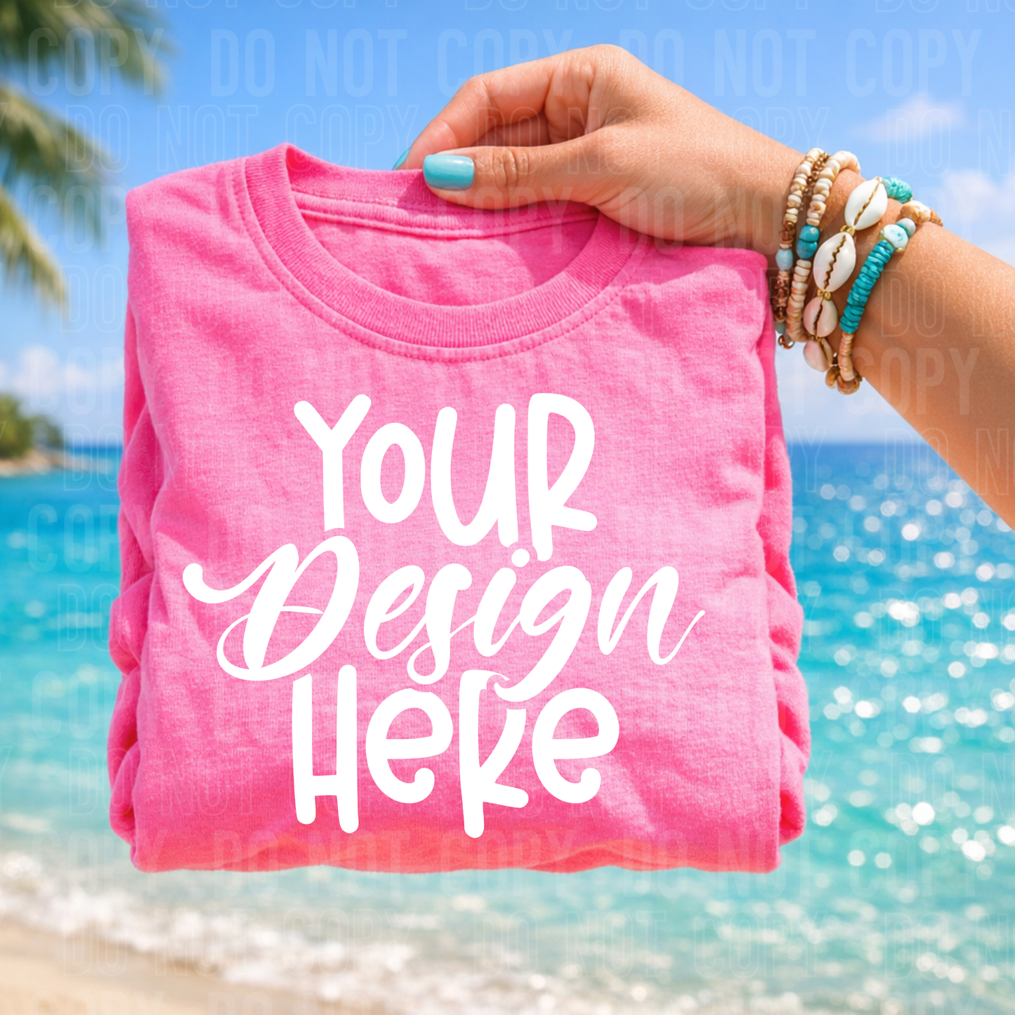 Neon Pink Comfort Colors 1717 Mockup - Folded Beach - 2026 - PNG file- Digital Download