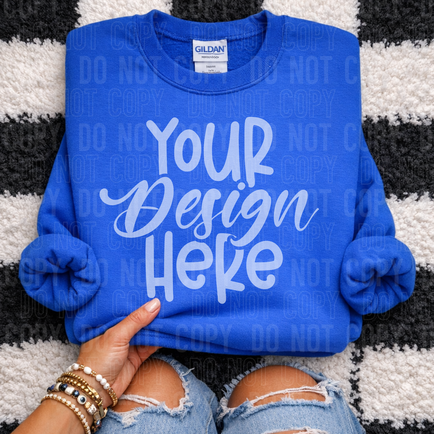Gildan 18000 Royal Blue Mockup - Flat Lay Checkered - 2026 - PNG file- Digital Download