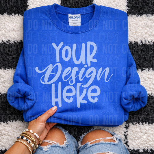 Gildan 18000 Royal Blue Mockup - Flat Lay Checkered - 2026 - PNG file- Digital Download