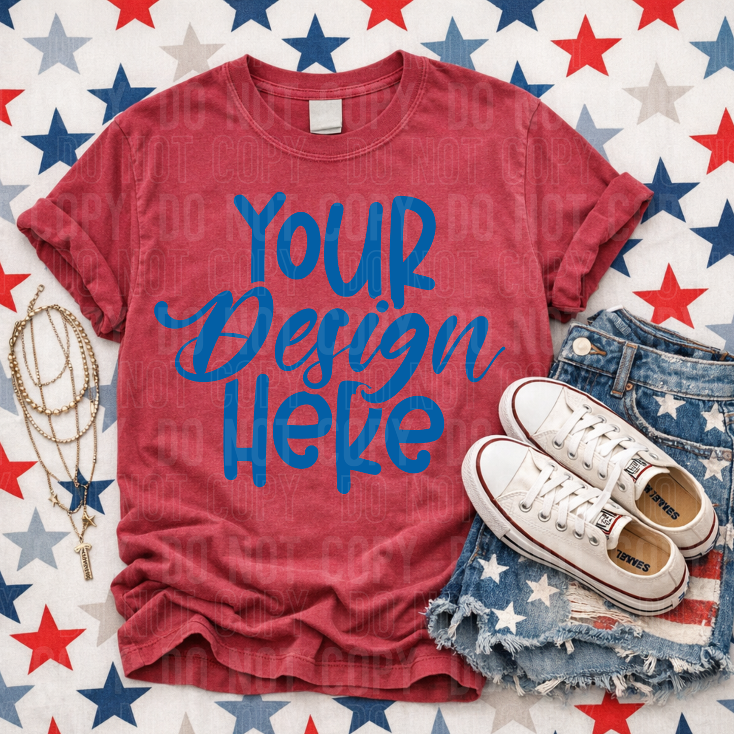 Crimson Comfort Colors 1717 Mockup - 4th Of July Flat Lay- 2026 - PNG file- Digital Download