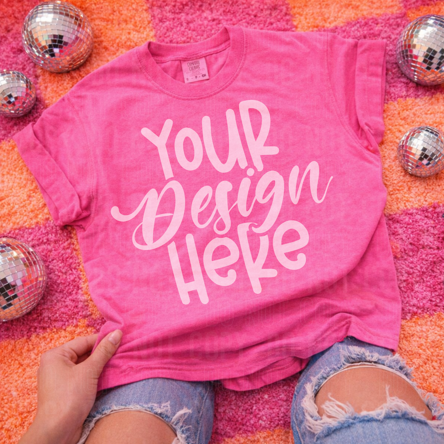 Neon Pink Comfort Colors 1717 Mockup - Retro Flat Lay- 2026 - PNG file- Digital Download