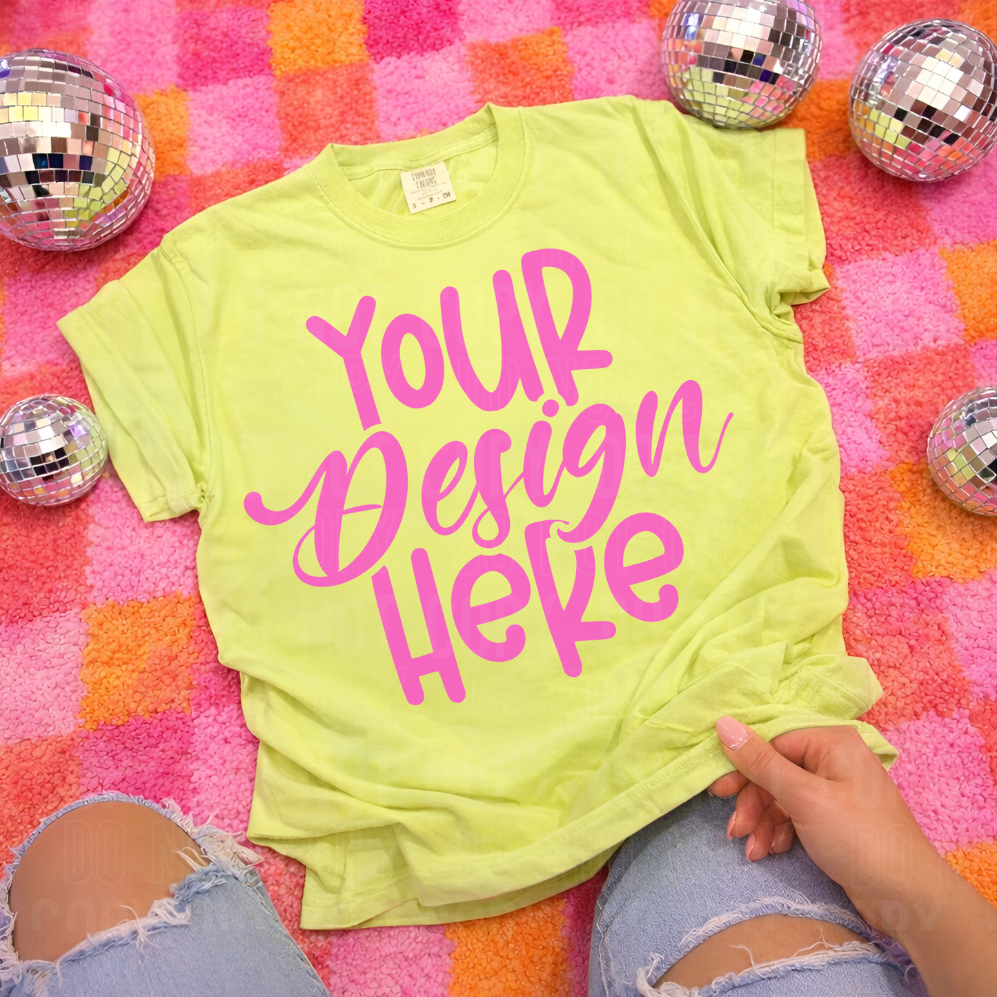 Neon Lemon Comfort Colors 1717 Mockup - Retro Flat Lay- 2026 - PNG file- Digital Download