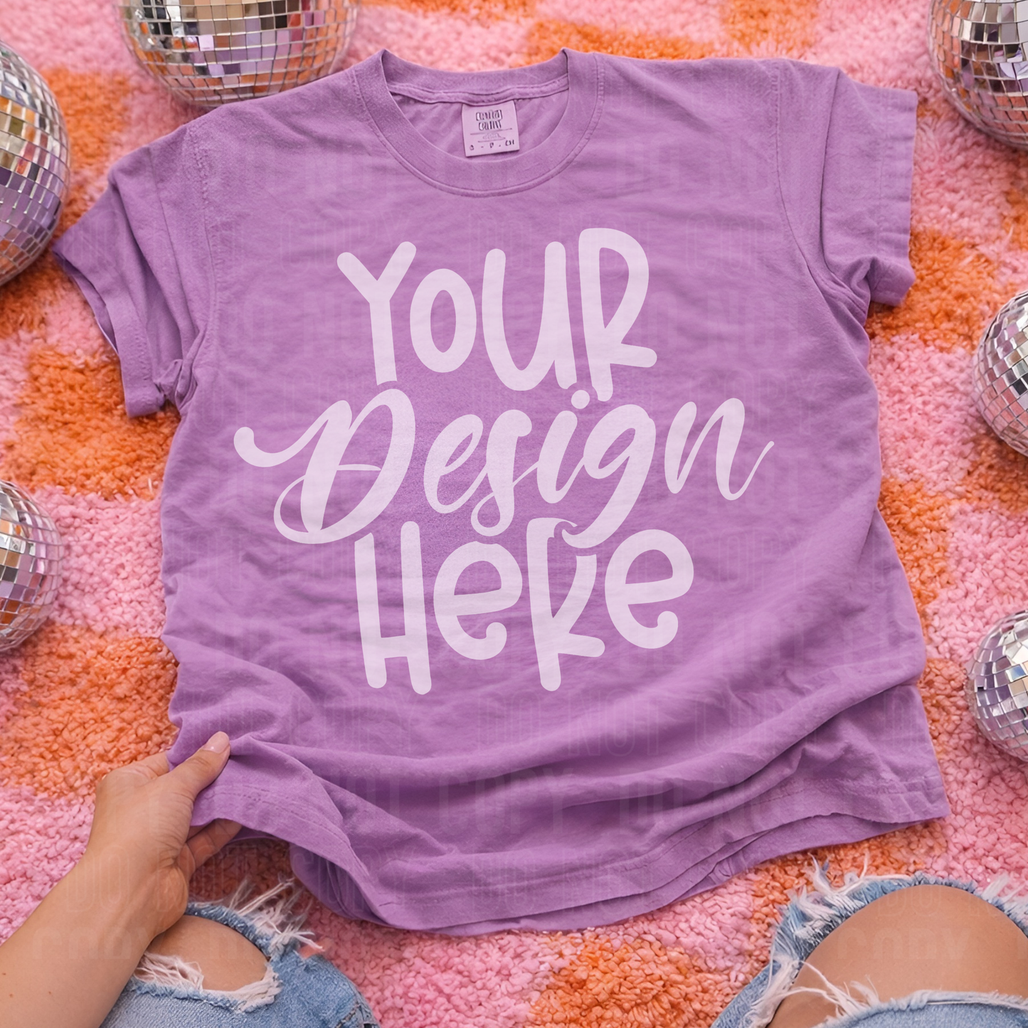 Neon Violet Comfort Colors 1717 Mockup - Retro Flat Lay- 2026 - PNG file- Digital Download