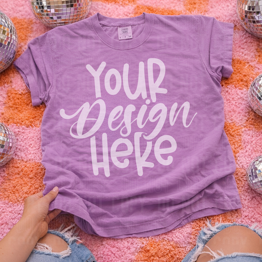 Neon Violet Comfort Colors 1717 Mockup - Retro Flat Lay- 2026 - PNG file- Digital Download