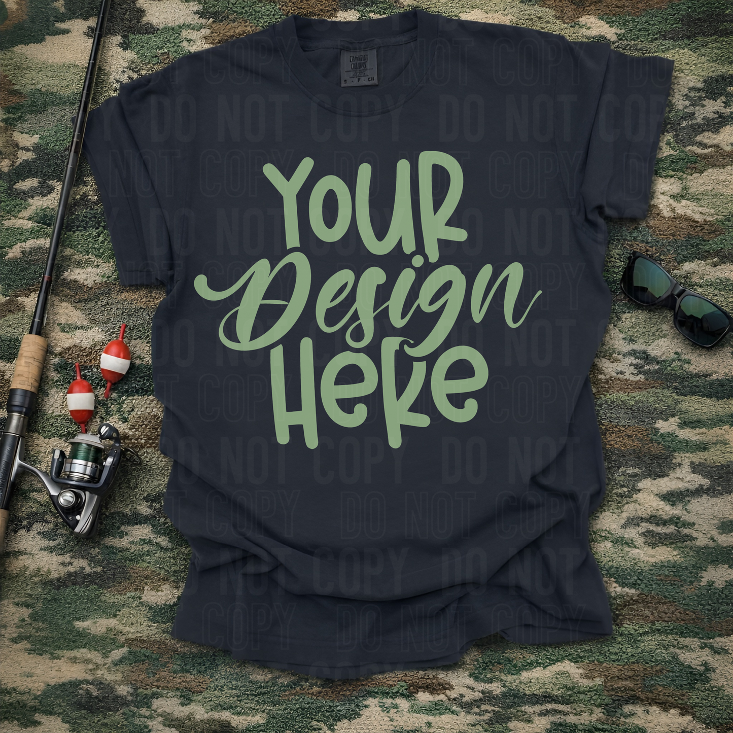 Black Comfort Colors 1717 Mockup - Camo Fishing Flat Lay- 2026 - PNG file- Digital Download
