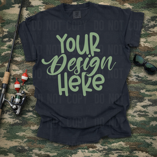 Black Comfort Colors 1717 Mockup - Camo Fishing Flat Lay- 2026 - PNG file- Digital Download