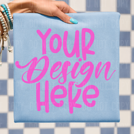 Gildan 64000 Light Blue - Checkered - Mockup - COMES WITH HAND PNG FOR EASY LAYERING- 2026 - PNG file- Digital Download