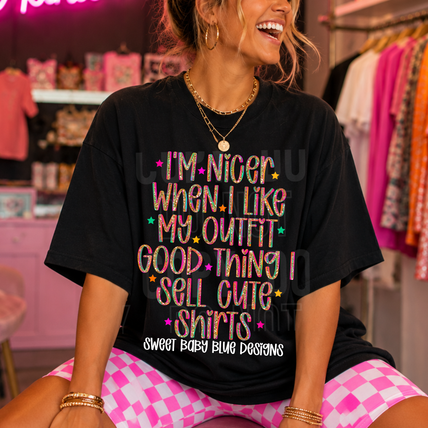 I'm Nicer When I Like My Outfit Shirts- Brush Glitter - Custom Business Name - PNG file- Digital Download