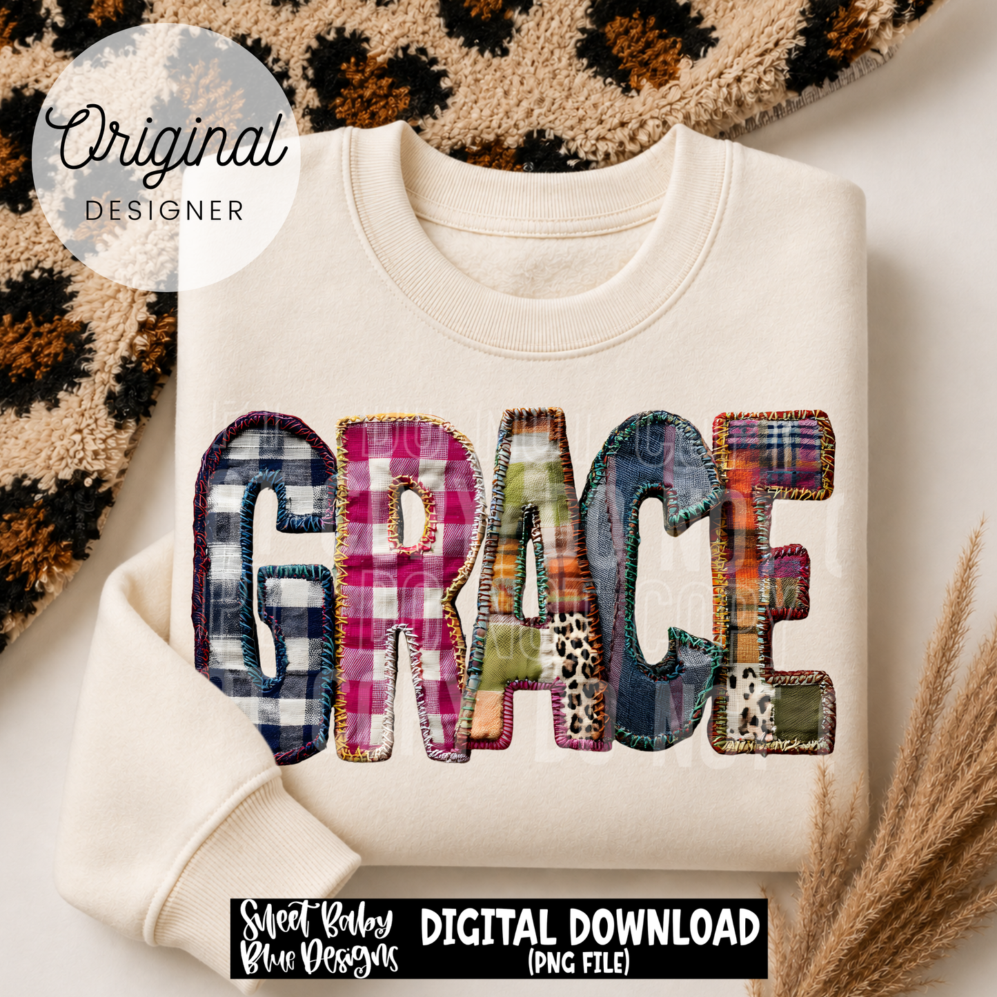 Grace- Faux Embroidery - 2026 - PNG file- Digital Download
