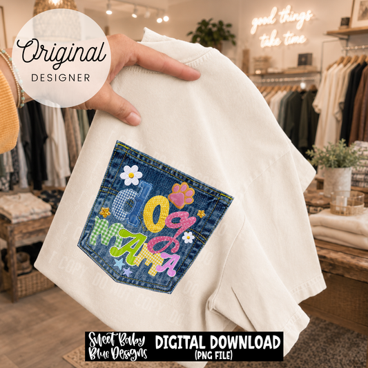 Dog Mama Denim Pocket - 2026 - PNG file- Digital Download